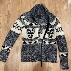 TNA Navy and Cream Wool Cardigan